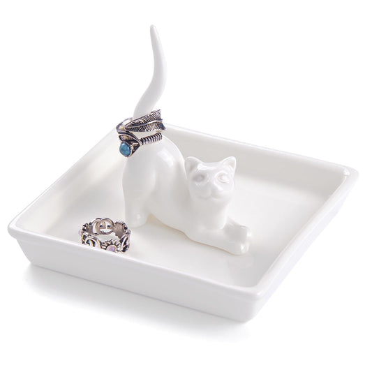 PUDDING CABIN Cat Mom Gifts for Women, Cat Ring Holder for Jewelry, Jewelry Tray Dish Rings Bracelets Earrings Trinket Tray, Gifts for Cats Lovers Mother's Day Birthday Christmas Wedding