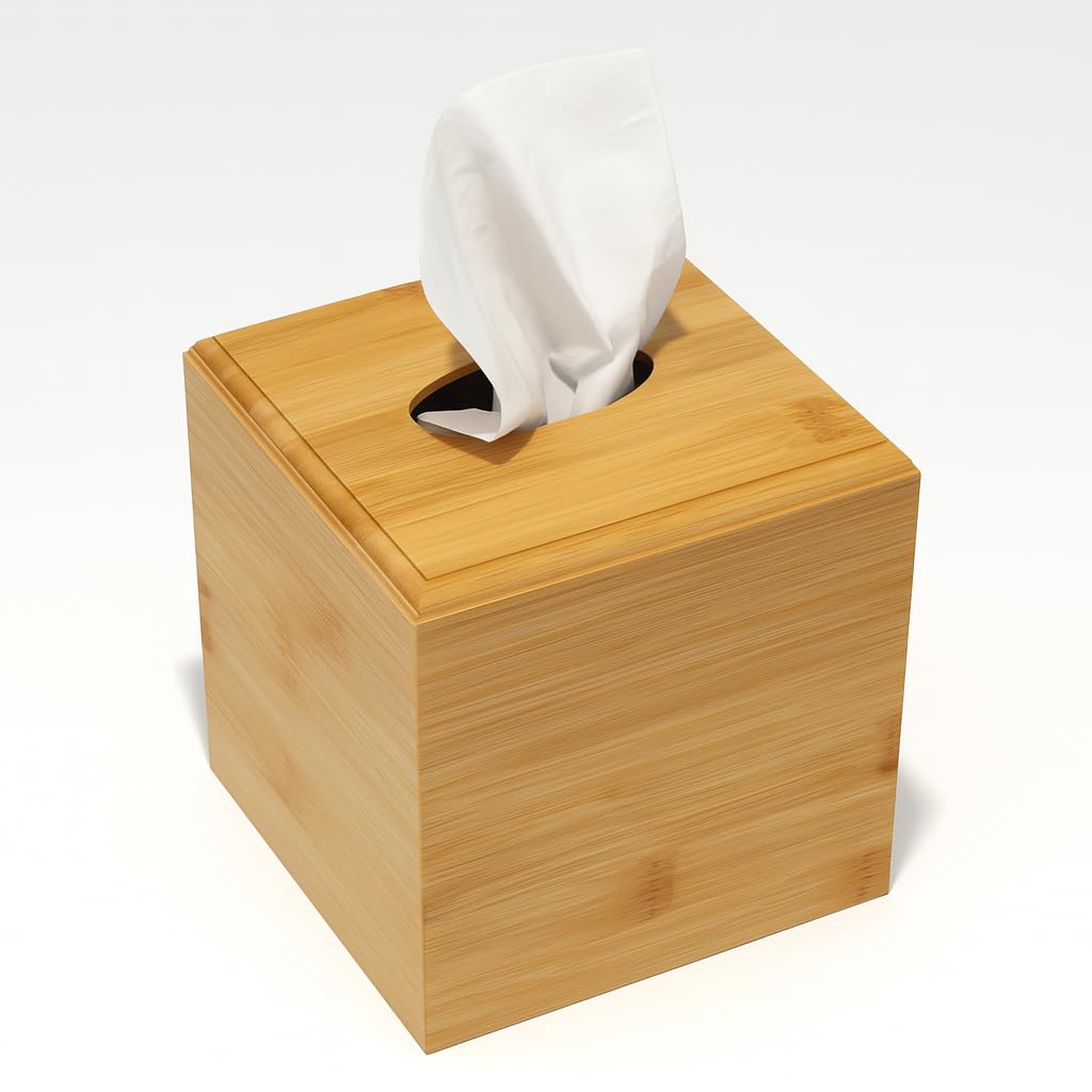 Tissue Box Cover Square for Kleenex - Handmade Tissue Holder for Tabletops, Bathroom, Office & Modern Farmhouse Decor - Decorative Bamboo Tissue Box Cover with Universal Fit