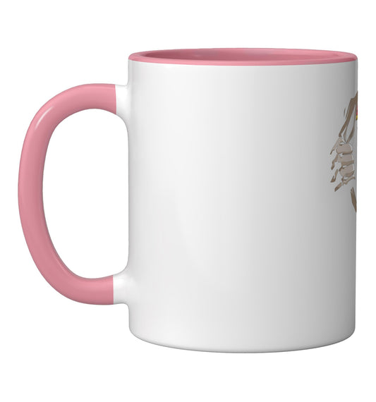 Skeleton Tuxedo Rib Cage Halloween Costume Ghoulish Funny Ceramic Mug, Pink/White