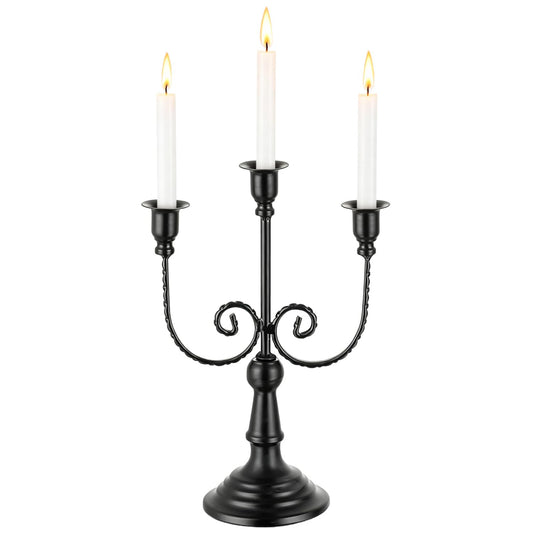 3 Arms Metal Candelabra Black Candle Holder Vintage Modern Decorative Centerpiece Candlestick Holders for Table Wedding Halloween Christmas Party (1, Black)