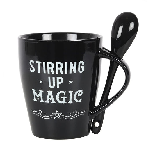 Pacific Giftware Gothic Black Stirring Up Magic New Bone China Ceramic Mug and Spoon Set