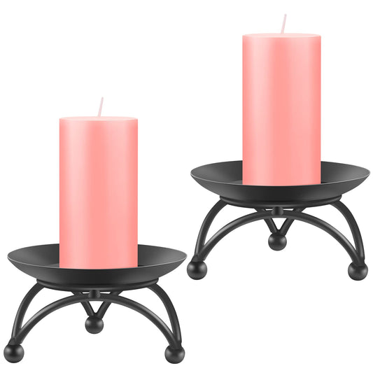 GerayMer Pillar Candle Holder, Iron Candle Stand, Candle Plate, Candlesticks for Pillar Candles, Black Candle Tray for Party Wedding Table Home Decoration (Set of 2)