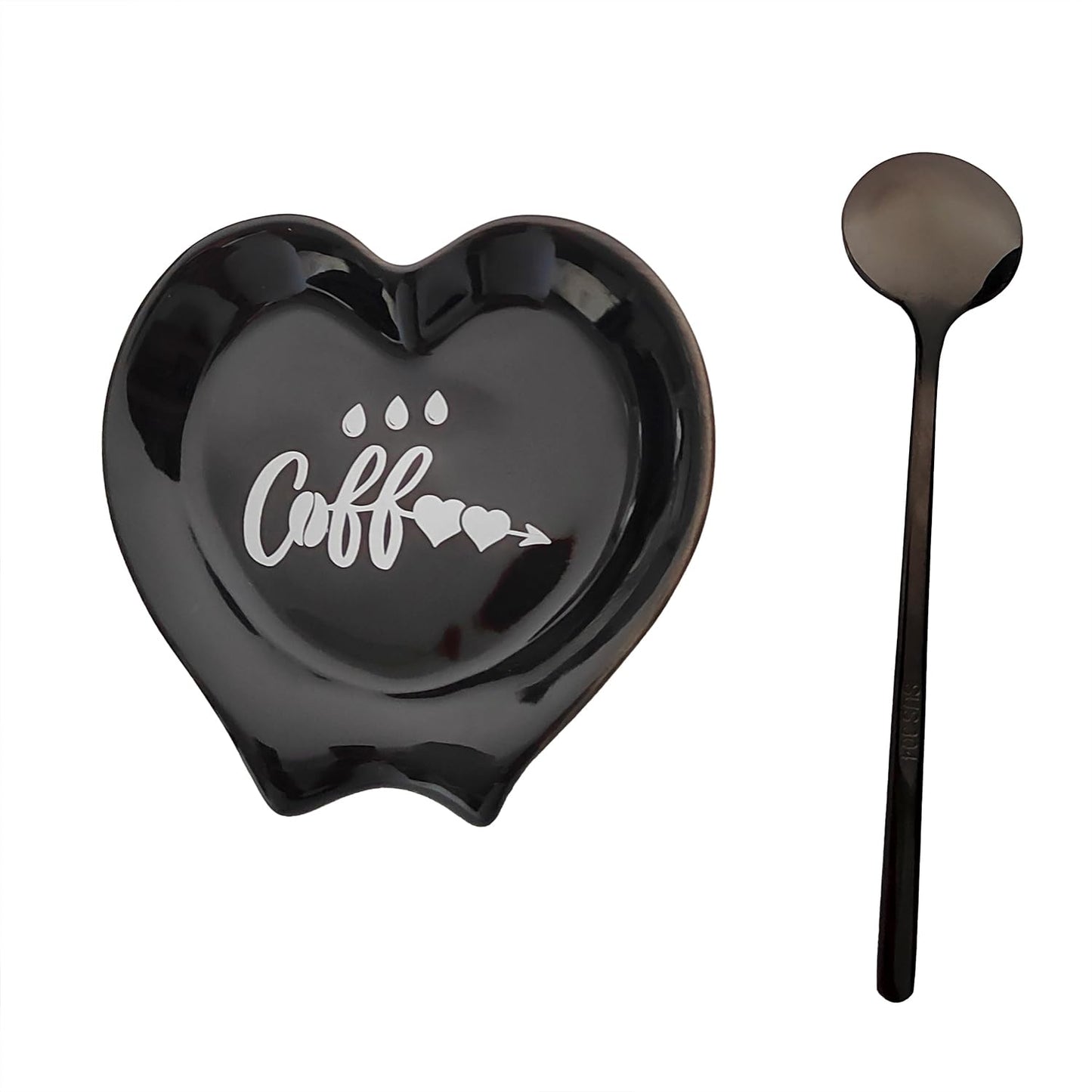 Ture Heart-shaped Ceramic Spoon Rest - Mini & Small, Holds Coffee & Teaspoons, Black