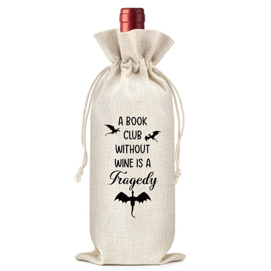 WHTYEFZ Book Club Without Wine Is A Tragedy Wine Gift Bag, Funny Book Lover Gifts for Women Men Friend Librarian Teacher Reader Hostess, Book Club Party Decor Reusable Bottle Tote for 750ml Wine