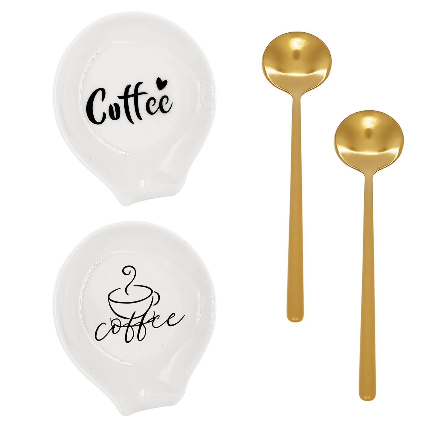 Coffee Spoon Rest Set of 2, Monogram Ceramic Spoon Holder with Matching Coffee Spoons, Cute Spoon Rest for Kitchen & Coffee Bar, Thoughtful Gift for Coffee Lovers, Anniversary & Friends