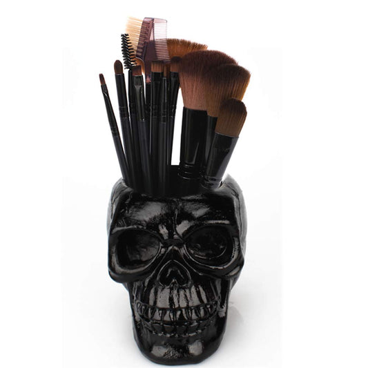 Mikayoo Skull Pen Holder - Makeup Brush Holder & Storage Box for Office Desk or Dressing Table - Green Plant Flower Pot & Halloween Skull (Black)