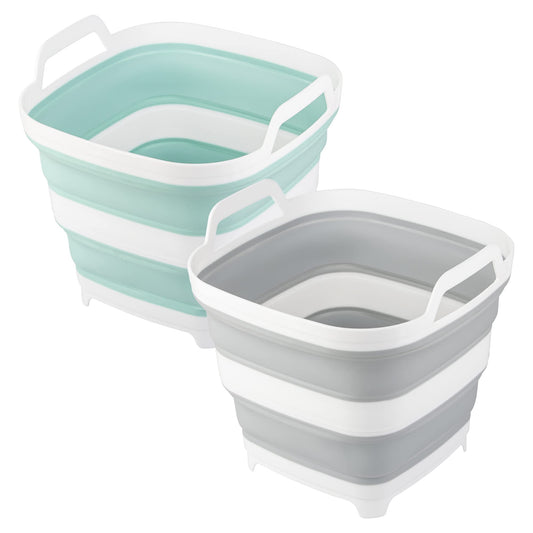 2 Pack Collapsible Ice Bucket with 2.77 Gal / 10.5L Each, Foldable Bottle Drink Cooler for Wine, Beer and Champagne, Space Saving Tub for House Cleaning, Outdoor Waterpot for Garden or Camping