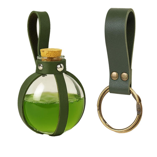 SUMGOGO Dark Magic Cork Potion Bottle Halloween Cosplay Ren Faire Witch Props Costume Accessories Round Potion Glass for Party DIY (1-Green)