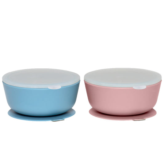 WeeSprout Suction Bowls for Baby & Toddlers (Set of 2) - 100% Silicone w/Plastic Lid - Leak Proof Feeding Supplies - Dishwasher & Microwave Safe Infant Dinnerware w/Extra Strong Base