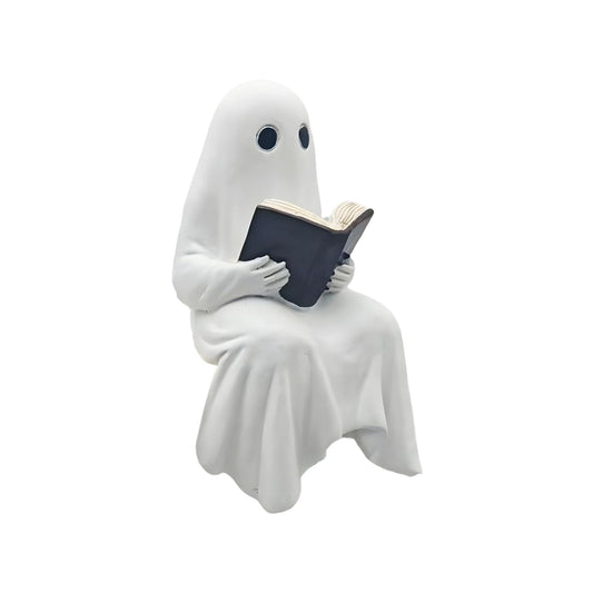 Qaoliffa Reading Ghost Figurine，Ghost Resin Ornament,Halloween Ghost Decorations for Desks, Bookshelves, and Living Rooms
