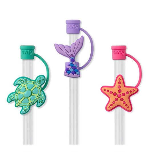 Swig Straw Toppers Set, 3 Reusable Straws with 3 Silicone Straw Covers, Cover Cap with Customizable Length, Compatible with 40oz Tumblers, Tumbler Accessories (Ocean)