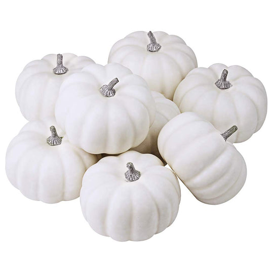 BESTTOYHOME 8 Pcs Realistic 4" Fall Harvest Small Off White Mini Artificial Pumpkins for Halloween, Fall and Thanksgiving Decorating