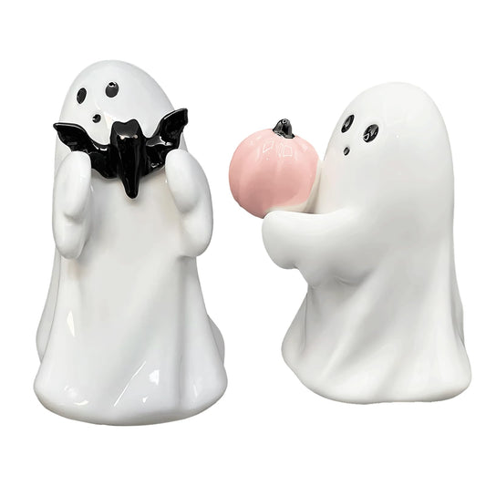 Halloween Ghost with Bat 4.5"H Resin Figurine, Ghost Halloween Decorative Figurine Decor for Home Office Gift for Friend and Family
