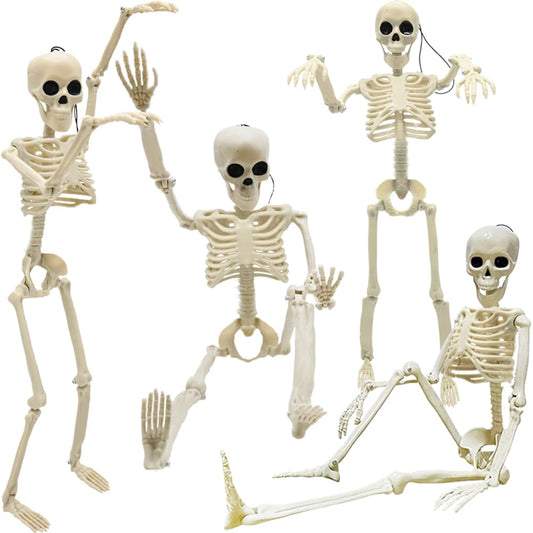 CAMIRUS 4PCS Halloween Skeletons Decorations, 16" Full Body Plastic Mini Little Skeleton Posable Joints Poseable Skeleton for Halloween Party Hanging Decoration Yard Lawn Garden Patio Decor