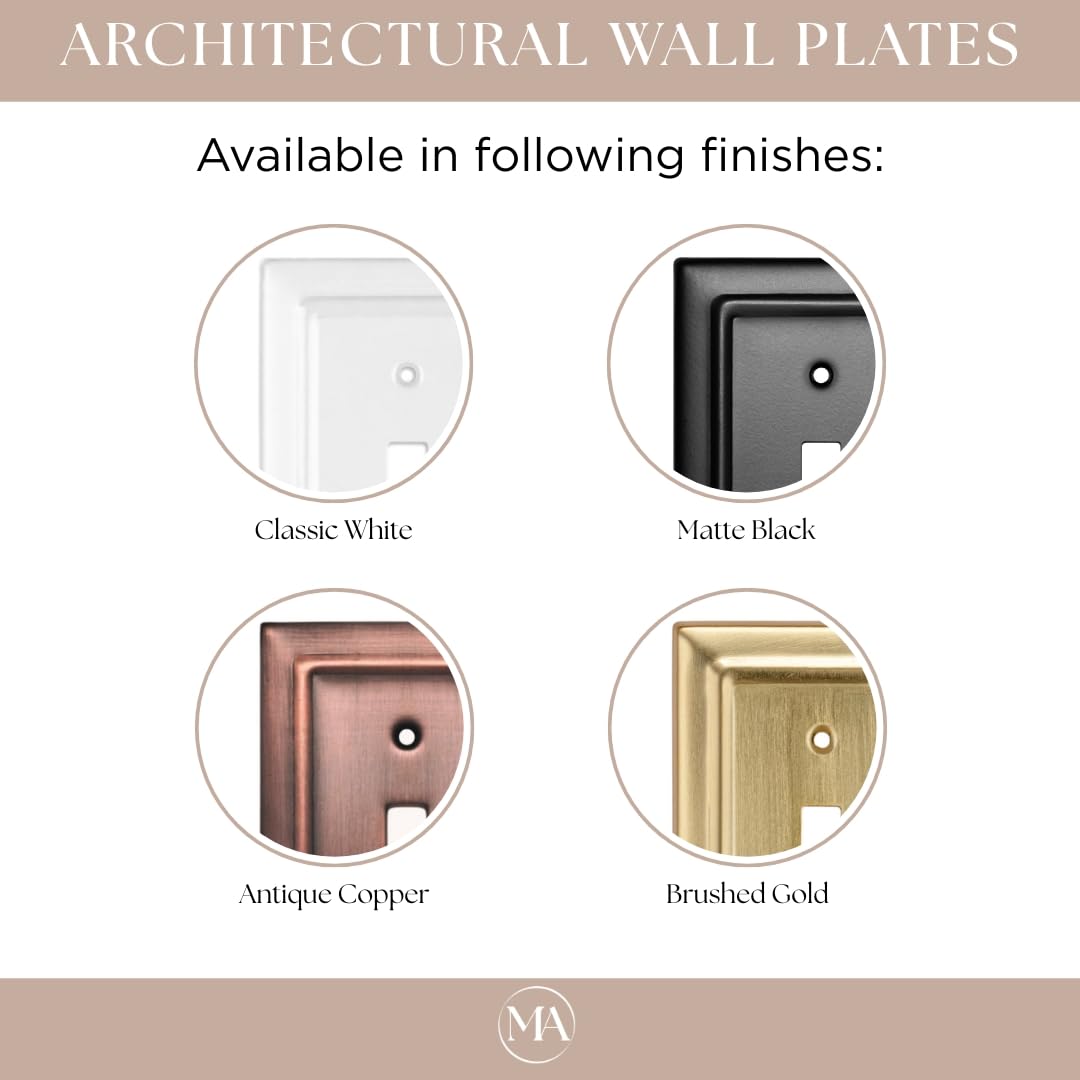 Monarch Abode Single Toggle Light Switch Cover Plate – 1-Gang Matte Black Outlet Covers, Architectural Decorative Outlet Cover Wall Plates, Light Switch Plate Covers for Electrical Outlets, Pack of 2