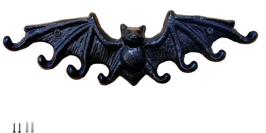Jevinpy Cast Iron Key Holder for Wall, Decorative Animal Bat Hanger with 8 Hooks,Vintage Halloween Wall Black Hooks for Hanging Necklaces, Chains, Wallets, Towels, Whimsigoth Home Decor
