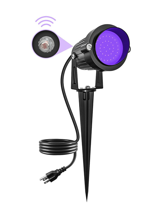 DOREIO Halloween 120V Blacklight Spotlight 15W Outdoor LED Landscape Lighting Dusk to Dawn Photocell Light Sensor with US Plug for Glow Dance Party, Body Paint, Fluorescent Poster, Neon Glow(1 Pack)