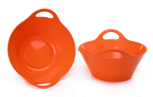 Mintra Home Plastic Bowls with Handles (1.8L Medium 2pk, Orange)