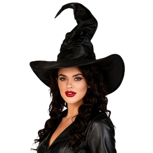 QINYIER Halloween Black Witch Hat for Adult Women, Velvet Hat with Extra Tall Size and Extended Brim, Adjustable and Secure Shape, Cosplay Costume Accessories for Party