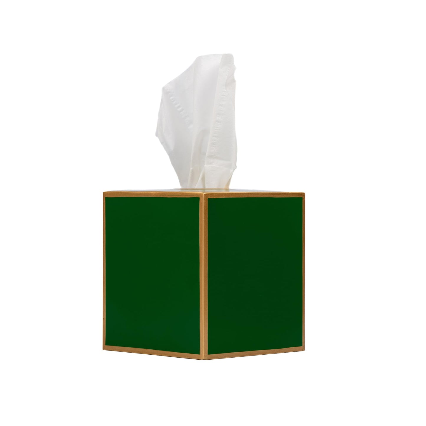 Jaye’s Studio Decorative Square Metal Tissue Box Cover Gold - Luxury Cube Facial Tissue Holder & Dispenser for Bathroom, Bedroom & Home, Modern Chic & Farmhouse Decor, Mattie Line (Emerald Green)