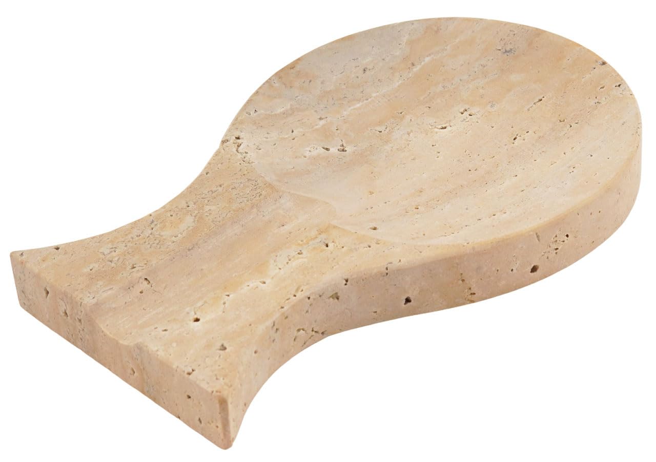 SPESHSTONES Marble Spoon Rest 8'' Inches Travertine Marble Spatula Fork Ladle Handmade Utensil Rest Keeper - Cooking Spoon Organizer - Stove Top Chef Kitchen Tool Spoon Holder