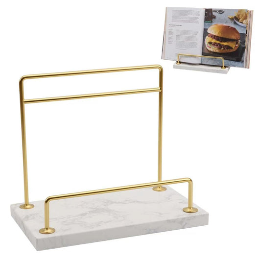 Bonshocon Cookbook Stand,Marble Cook Book Stand for Kitchen Counter,Heavy Duty Book Stand for Cookbook Recipe Cutting Board,Stylish Cookbook Holder for Kitchen Counter,White