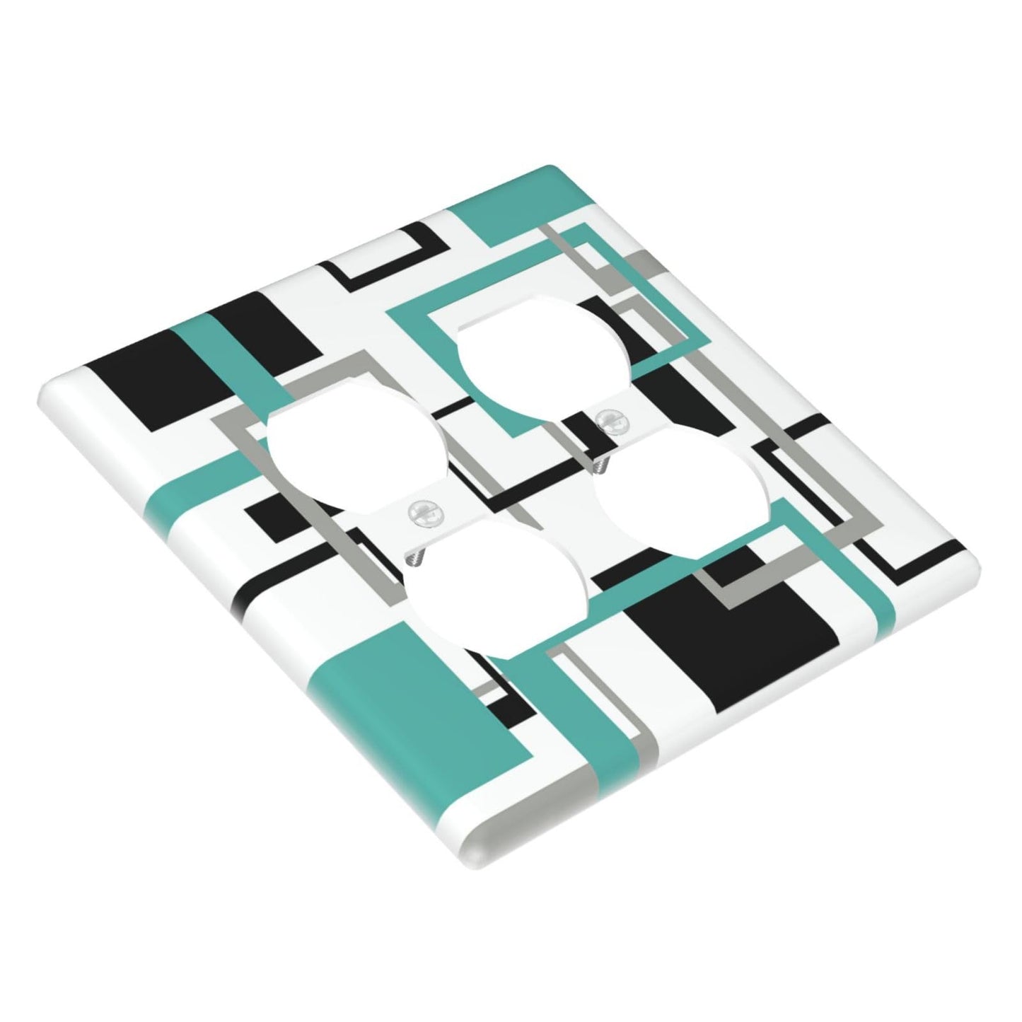Geometric Turquoise Black Gray Modern Abstract Boho Outlet Covers 2 Gang Double Duplex Decorative Light Switch Covers Electrical Wallplates Socket Faceplate for Office Nursery Decor
