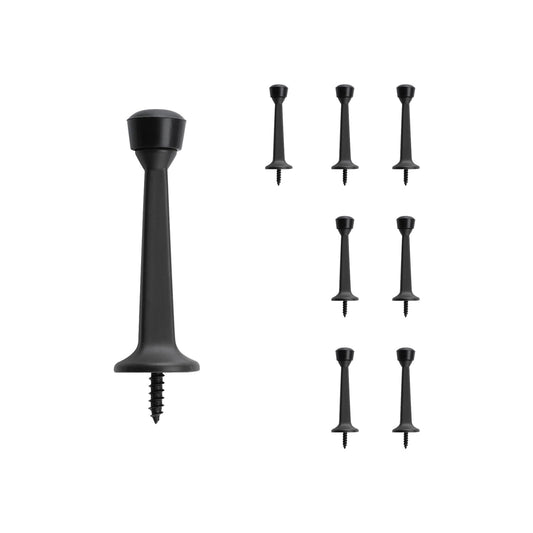 HOME MASTER HARDWARE Heavy Duty Door Stops - 3 Inch Solid Rigid Stopper w/Plastic Tips for Extra Wall & Door Protection, Matte Black, 8 Pack