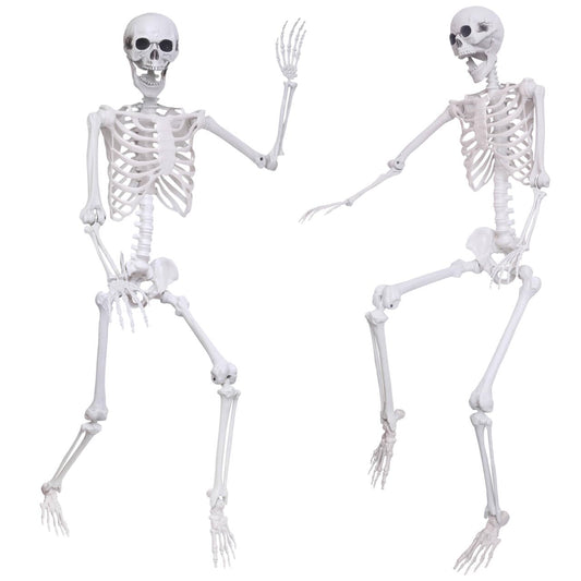 5.4Ft Halloween Life Size Skeleton,2PCS Posable Skeleton Full Body Size Realistic Human Bones with Movable Joints for Indoor Outdoor Halloween Decoration (Grey)