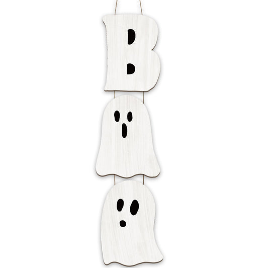 JarThenaAMCS Halloween Door Decor Wood Sign Funny Boo Ghost Wooden Hanging Sign Cute Ghost Door Hanger for Holiday Home Indoor Outdoor Porch Decor