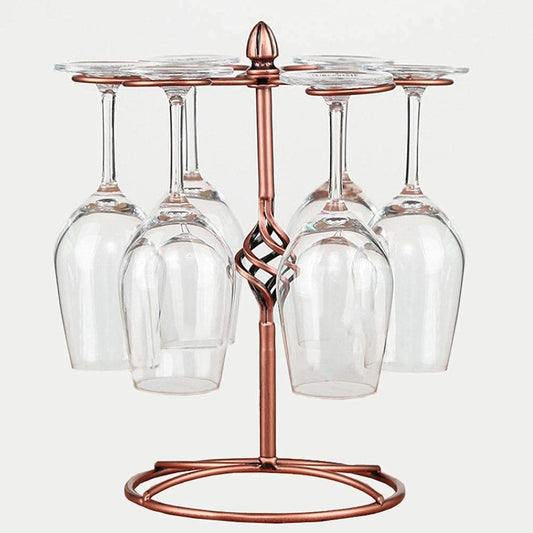 QPIX DIGITAL Wine Glass Rack, Bronze, Elegant Countertop Stemware Storage with 6 Hooks, Easy Assembly, Durable, 11"W x 11"L x 6"H