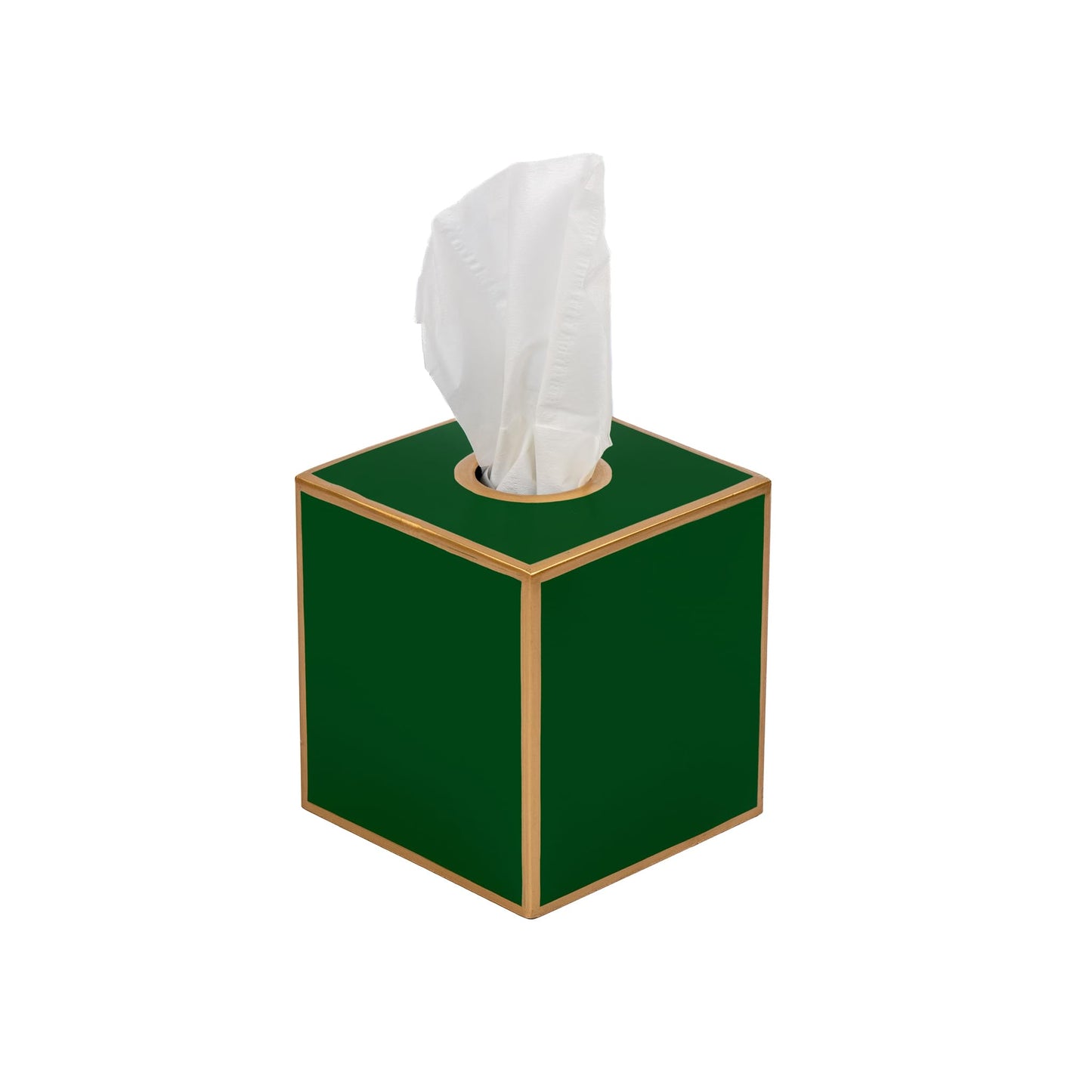 Jaye’s Studio Decorative Square Metal Tissue Box Cover Gold - Luxury Cube Facial Tissue Holder & Dispenser for Bathroom, Bedroom & Home, Modern Chic & Farmhouse Decor, Mattie Line (Emerald Green)
