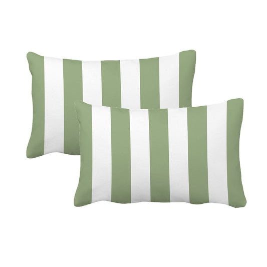 Leaveland Sage Green and White Stripe Set of 2 12x20 Inch Cotton Polyester Rectangle Throw Pillow Cover Decorative Soft Lumbar Cushion Case Slipcover Home Decor Bed Couch Sofa Accent Pillowcase Sham