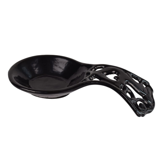 MINLUFUL Spoon Rest,Vintage Robust & Unbreakable Cast Iron Spoon Rest Holder for Stove Top/Kitchen Counter, Heat-Resistant Utensil Rest for Spoons/Ladles/Tongs, Housewarming Vintage Decor, Black