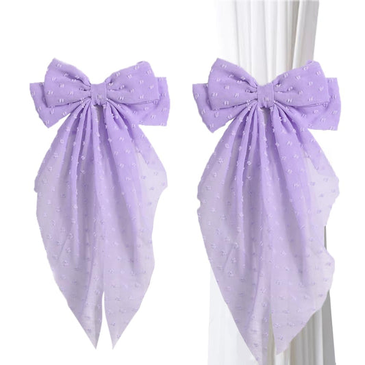 2 Pack Purple Curtain Tiebacks, Romantic Bow Curtain Ties with Clips, Decorative Sheer Curtain Holdbacks, Boho Curtain Tie Backs for Bedroom Nursery Living Room Home Decor (Purple)