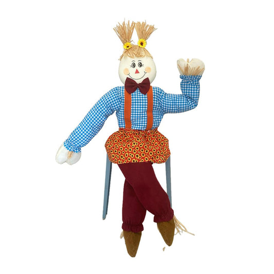 Wedfull Fall Scarecrow Deocr, 43.5'' Large Size Scarecrows Decoration for Autumn Harvest, Thanksgiving Halloween Sitting Strawman Decortaions for Garden Porch Yard, Female