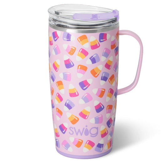 Swig Life 22oz Travel Mug, Halloween Insulated Tumbler with Handle and Lid, Travel Coffee Mug, Cup Holder Friendly, Stainless Steel 22 oz Tumbler, Reusable Insulated with Lid (Candy Corn)