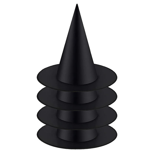 YOFIBRANT Hanging Witch Hats 4 Pcs Black Halloween Hanging Thickened Wizard Hat for Outdoor Porch Witch Hats Costume Women Halloween Decorations Witches Costume Accessory Party Supplies