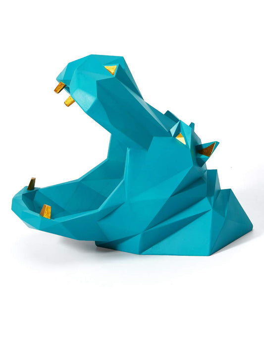 HAUCOZE Hippo Candy Dish Cookie Jar Storage Statue Modern Home Decor Sculpture Table Centerpiece Gift for Living Room Blue 9.1 Inch