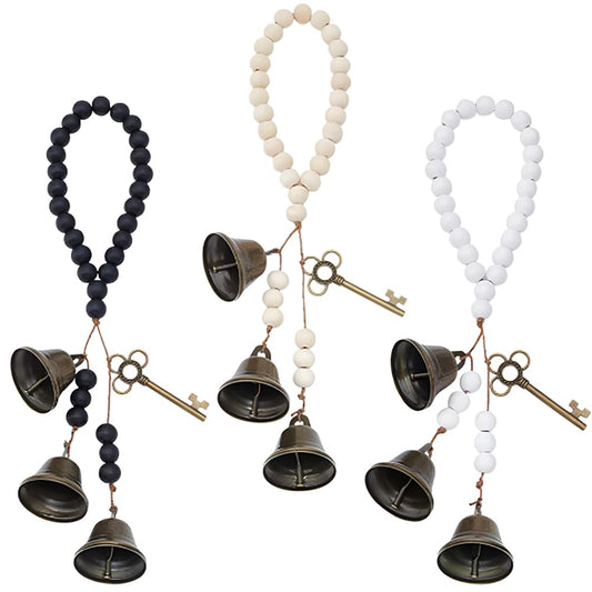 CRASPIRE 3Pcs Door Witch Bells Decorative Hanging Bells Colorful Wooden Round Beads Knob Vintage Retro Antique Wreath Hanger Iron Witches Ornaments for Room Door Wind Chimes Window Gifts DIY Decor