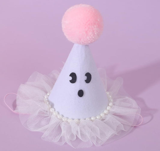 Agkvw Halloween Ghost Birthday Hat for Girls - Pink Ghost Tulle Birthday Hat, Cute Halloween Bday Decor, Spook One 1stBirthday decor, Two Spooky Bday Decoration for Girls