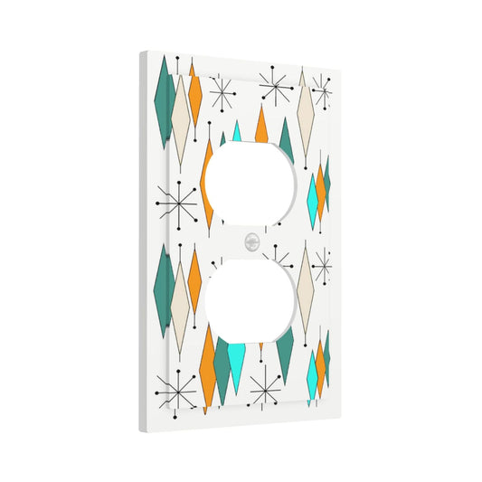 Modern Geometric Atomic Diamond Art 1-Gang Duplex Outlet Cover Decoraitve Receptacle Wall Plate Funny 50S 60S Blue/Orange/Teal/Green Mid Century Mid Century Electric Jumbo Light Switch Cover
