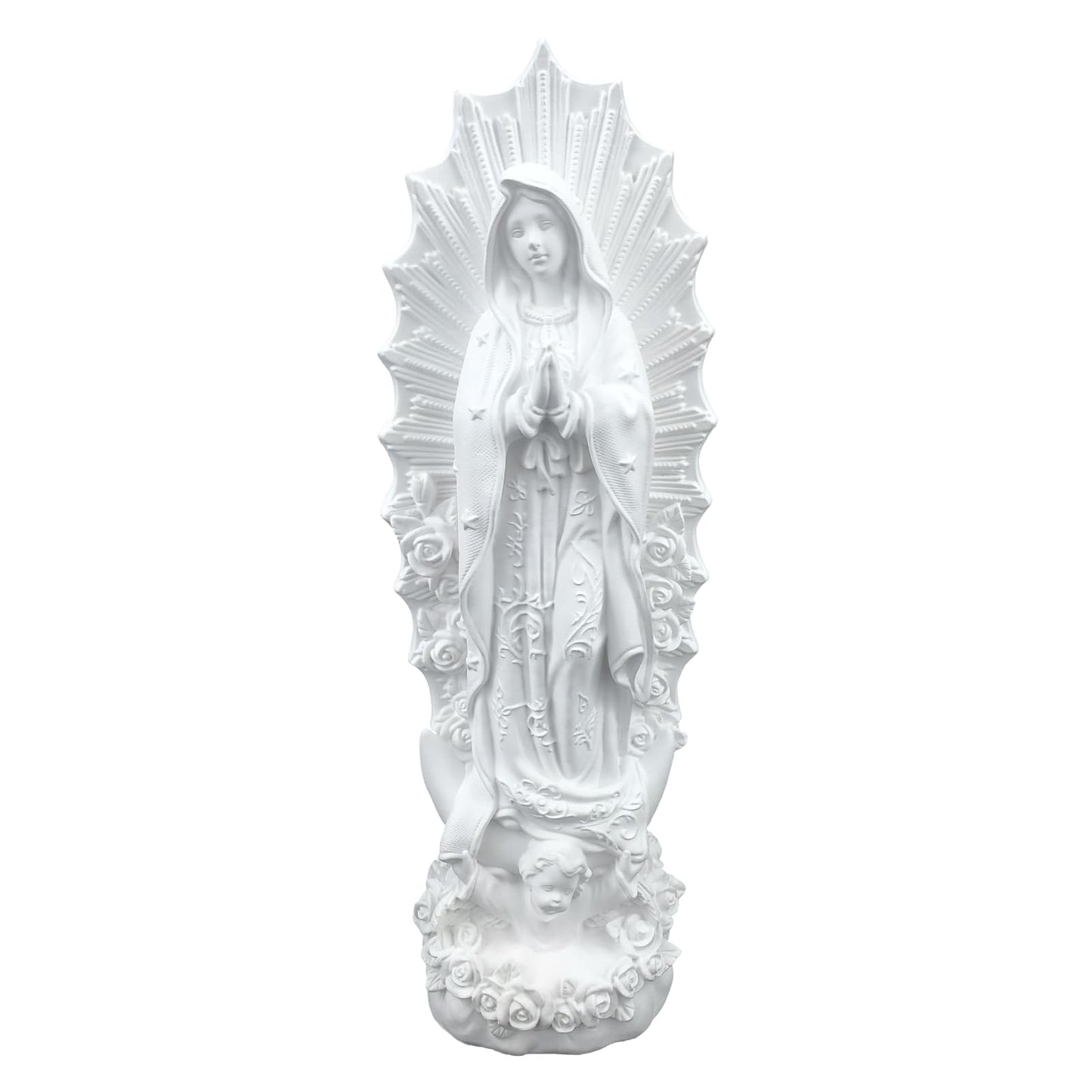 PSYHILAR Our Lady of Guadalupe Statue, White Virgen de Guadalupe Statues, Small Catholic Mexico Virgin Mary Figurine, Resin Virgencita Maria Estatua Religious Decor 8 Inch