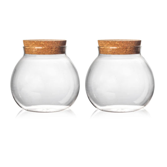 Aurfedes Set of 2 round glass jars with cork lid – 17oz wedding candy jar kitchen Storage jar, perfect for tea, biscuits, cereals, flour, beans, spices, coffee beans etc (2PCS)