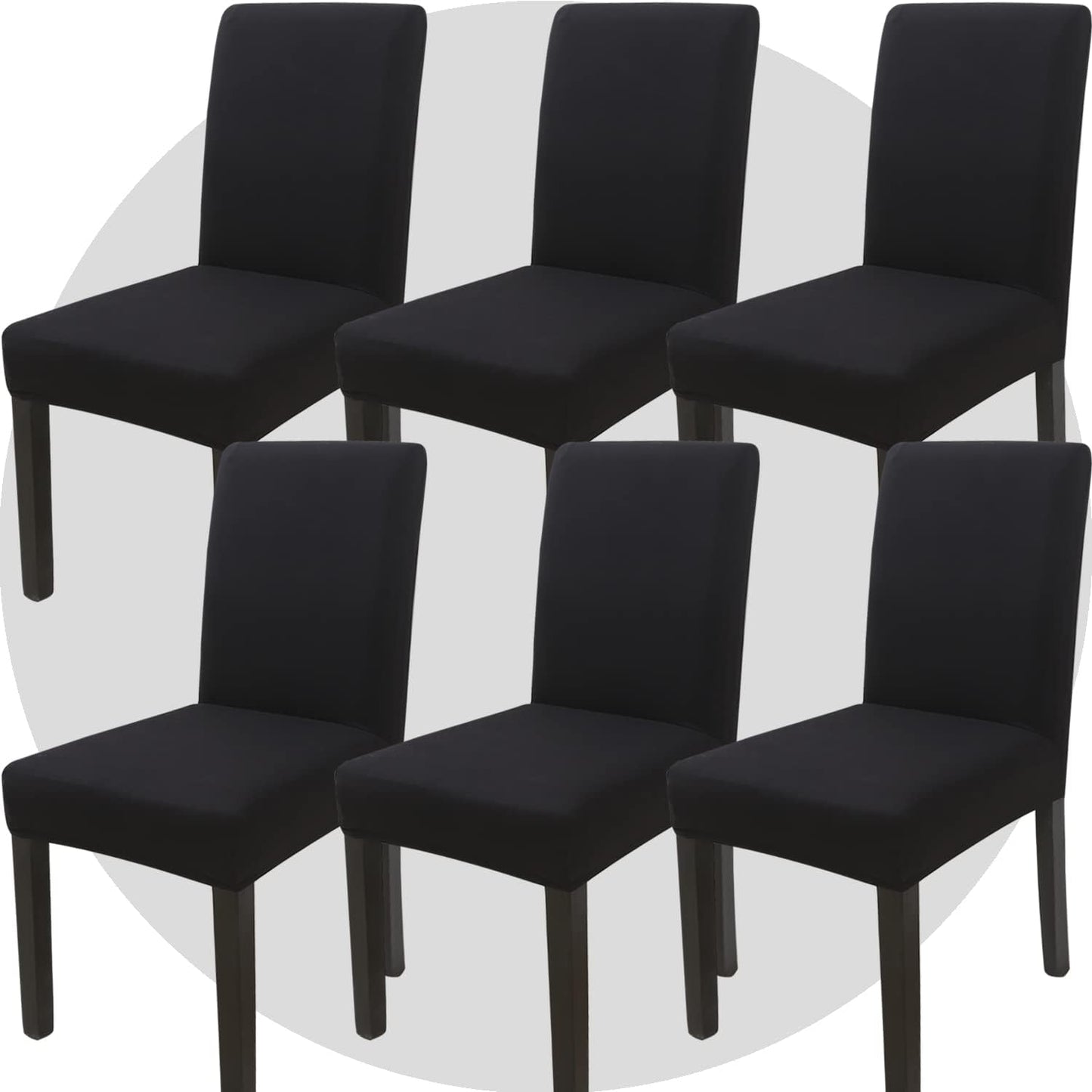 DLMWELL Stretch Chair Covers Slipcovers Set of 6 Black Stretchable Dining Chair Slipcover Washable Removable for Kitchen,Hotel,Restaurant