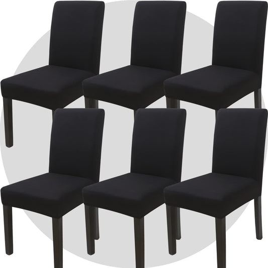 DLMWELL Stretch Chair Covers Slipcovers Set of 6 Black Stretchable Dining Chair Slipcover Washable Removable for Kitchen,Hotel,Restaurant