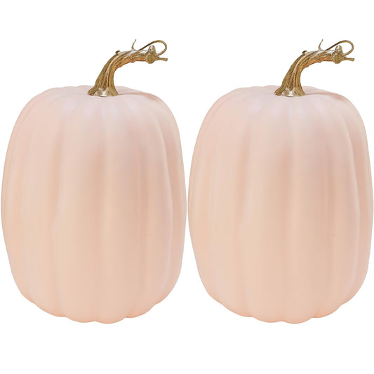 Winlyn 2 Pcs Large Artificial Pumpkins Fall Harvest Light Peach Pumpkins Big Faux Foam Pumpkins 8.7" for Fall Autumn Home Decor Wedding Baby Shower Thanksgiving Halloween Party Table Centerpiece