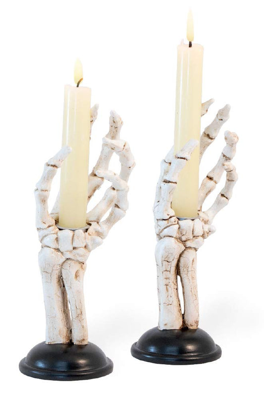 Boston International Halloween Taper Candle Holders, Set of 2, 3 x 8-Inches, Skeleton Hands