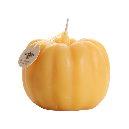 Big Dipper Wax Works Beeswax Pumpkin Candle – Large (4" × 3") Natural | Handcrafted 100% Pure Beeswax Harvest Candle | Unscented 40-Hour Burn | Fall & Thanksgiving Centerpiece