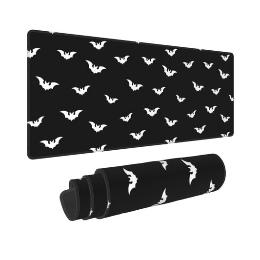 Extended Gaming Mouse Pad with Stitched Edges, Black White Halloween Bats Large Desk pad Long XL Keyboard and Mouse Pad Desk Mat for Gaming Office & Home, 31.5x11.8 in